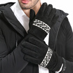 Yu Zhaolin YUZHAOLIN leather gloves men winter warm riding plus velvet ride winter wind touch-screen men&39s leather stitching thick black&white section
