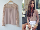 Fashion Women Sexy Lace Crochet Embroidery Tops Long Sleeve Shirt Casual Blouse