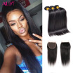 ALot Silky Straight Malaysian Virgin Hair 3 Bundles With Closure Straight Hair Human Hair Unprocessed Virgin Human Hair Weave