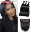 Brazilian Straight Human Hair 3 Bundles with 134 Lace Frontal Unprocessed Indian Peruvian Malaysian Virgin Hair Extensions