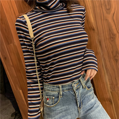 Women Slim High Collar Autumn Top Contrast Color Stripes Print Long Sleeve Casual Simple Wild T-Shirt
Women Slim High Collar Autumn Top Contrast Color Stripes Print Long Sleeve Casual Simple Wild T-Shirt