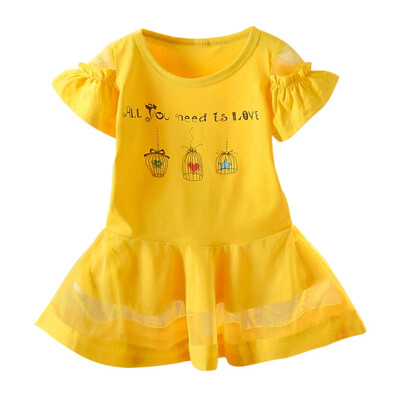 

2019 Summer Girls Dress Kids Clothes Short Ruffle Sleeve T-Shirt Lace Dress Toddler Princess baby girl clothes for 1-4 Years