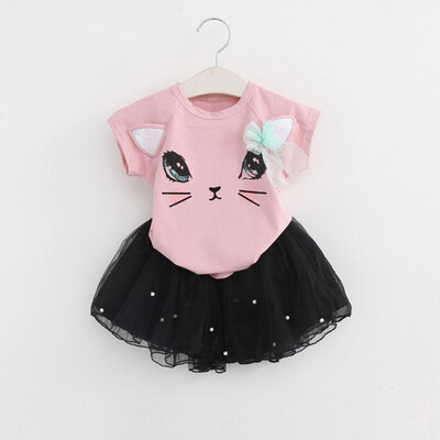 Girls Sweet Cute Clothing Sets Summer Fashion Style Cartoon Kitten Printed T-ShirtsNet Veil Dress 2Pcs Girls Clothes Sets
Girls Sweet Cute Clothing Sets Summer Fashion Style Cartoon Kitten Printed T-ShirtsNet Veil Dress 2Pcs Girls Clothes Sets