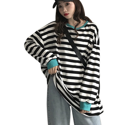 Autumn New Arrival Contrast Color Chic Striped Casual Long-sleeved T-shirt Loose Long Student T-shirt 
Autumn New Arrival Contrast Color Chic Striped Casual Long-sleeved T-shirt Loose Long Student T-shirt