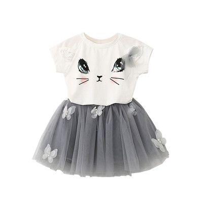 Summer Fashion Girls Short-Sleeved Suit Clothing Girls Cartoon Kitten Printed T-shirt Pompon Veil Skirt Butterfly
Summer Fashion Girls Short-Sleeved Suit Clothing Girls Cartoon Kitten Printed T-shirt Pompon Veil Skirt Butterfly