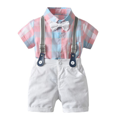 Summer Baby Boy Clothes Suits Gentleman Boy Short-Sleeve Plaid shirt Overalls Shorts With Tie cotton Wedding boy Clothes Set
Summer Baby Boy Clothes Suits Gentleman Boy Short-Sleeve Plaid shirt Overalls Shorts With Tie cotton Wedding boy Clothes Set