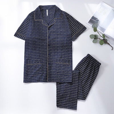 Red bean home 2019 spring&summer new mens pajamas cotton thin section lapel plaid short-sleeved trousers casual home service set 205 dark blue 17092A
Red bean home 2019 spring&summer new mens pajamas cotton thin section lapel plaid short-sleeved trousers casual home service set 205 dark blue 17092A