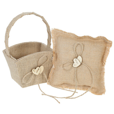 6 6 inches Vintage Burlap Double Heart Ring Bearer Pillow&Rustic Wedding Flower Girl Basket Set
6 6 inches Vintage Burlap Double Heart Ring Bearer Pillow&Rustic Wedding Flower Girl Basket Set