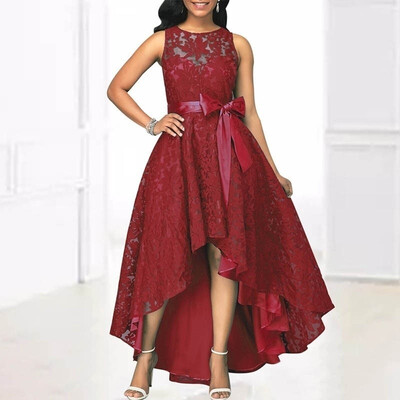 Women Fashion High Waist Bow Belted Lace Irregular Hem Maxi Dress Solid Color Sleeveless Elegant Dress for Cocktail Party
Women Fashion High Waist Bow Belted Lace Irregular Hem Maxi Dress Solid Color Sleeveless Elegant Dress for Cocktail Party