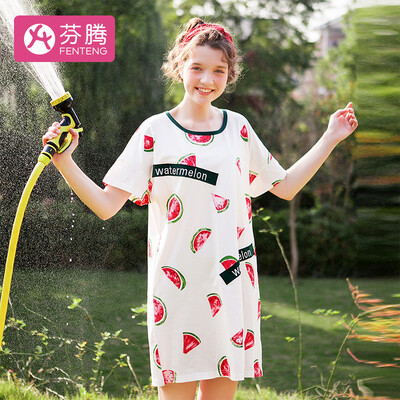 Fen Teng 2019 new watermelon print playful round neck cotton short-sleeved home service ladies pajamas nightdress X980A21461 white
Fen Teng 2019 new watermelon print playful round neck cotton short-sleeved home service ladies pajamas nightdress X980A21461 white