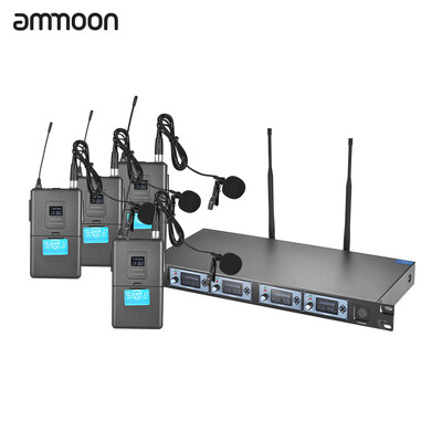 ammoon 4S Professional 4 Channel UHF Wireless Lavalier Lapel Collar Clip-on Microphone System 4 Mics 1 Wireless Receiver 635mm Au
ammoon 4S Professional 4 Channel UHF Wireless Lavalier Lapel Collar Clip-on Microphone System 4 Mics 1 Wireless Receiver 635mm Au