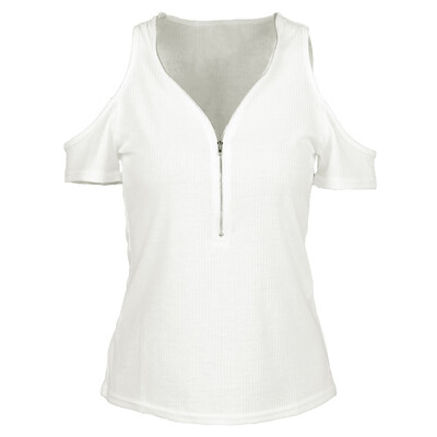 Women T-shirt Solid Stretchy Ribbed Deep V Cold Shoulder Zipper Short Sleeve Cut Out Slim Casual Tops
Women T-shirt Solid Stretchy Ribbed Deep V Cold Shoulder Zipper Short Sleeve Cut Out Slim Casual Tops