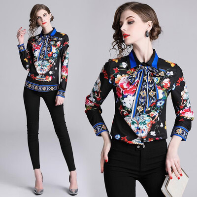 L XL XXL vintage new spring 2019 women blouse shirt long sleeve black flower digital print office top lady with bow
L XL XXL vintage new spring 2019 women blouse shirt long sleeve black flower digital print office top lady with bow