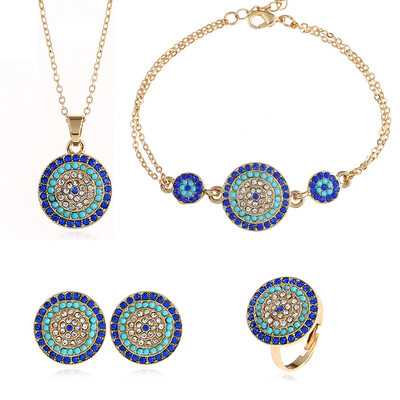 Devil Eye circular Female Necklace Earrings Ring Bracelet Turkey Blue Eye Jewelry Set For Women
Devil Eye circular Female Necklace Earrings Ring Bracelet Turkey Blue Eye Jewelry Set For Women