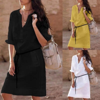 Women Casual Plain Short Sleeve Midi Dress Loose Cotton Long Top Shirt Dress Black White Yellow
Women Casual Plain Short Sleeve Midi Dress Loose Cotton Long Top Shirt Dress Black White Yellow