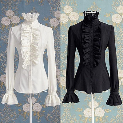 Victorian Women OL Office Lady T-Shirt Tops High Neck Ruffle Cuffs Button Down Shirt Blouse
Victorian Women OL Office Lady T-Shirt Tops High Neck Ruffle Cuffs Button Down Shirt Blouse