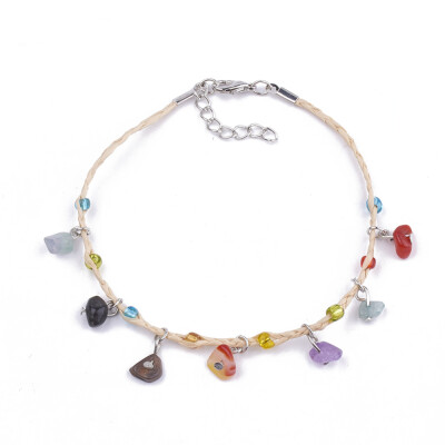 Handmade Braided Raffia Anklets Lucky Raffia with Chip Mixed Stone & Silver Lined Seed Beads Iron Lobster Clasp&Extender Ch
Handmade Braided Raffia Anklets Lucky Raffia with Chip Mixed Stone & Silver Lined Seed Beads Iron Lobster Clasp&Extender Ch