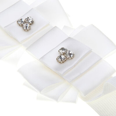 Fashion Women Lady Waist Belt Elastic Stretch Waistband Girdle Rhinestone Twin Flowers White