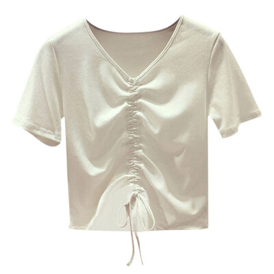 Women Summer Fashion V-neck Solid Color Slim Short Sleeve Casual T-Shirt Simple Drawstring Wild Short Tops
Women Summer Fashion V-neck Solid Color Slim Short Sleeve Casual T-Shirt Simple Drawstring Wild Short Tops