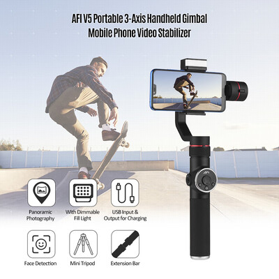 AFI V5 Portable 3-Axis Handheld Gimbal Mobile Phone Video Stabilizer with Dimmable Fill Light Horizontal Vertical Shooting Time-la
AFI V5 Portable 3-Axis Handheld Gimbal Mobile Phone Video Stabilizer with Dimmable Fill Light Horizontal Vertical Shooting Time-la