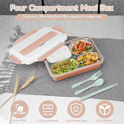 304 Stainless Steel Lunch Box 4-Grid Microwave Leakproof Four Compartment Meal Box with Free Tableware Set for Students Office Pic
304 Stainless Steel Lunch Box 4-Grid Microwave Leakproof Four Compartment Meal Box with Free Tableware Set for Students Office Pic
