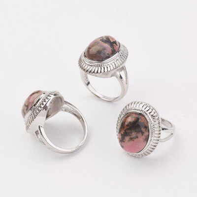 Natural Rhodonite Finger Rings with Alloy Ring Finding Paltinum Oval Size 8 18mm
Natural Rhodonite Finger Rings with Alloy Ring Finding Paltinum Oval Size 8 18mm