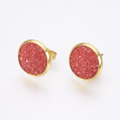 Resin Stud Earrings with Golden Tone 304 Stainless Steel Findings Flat Round Druzy Resin Red 14515mm Pin 07mm
Resin Stud Earrings with Golden Tone 304 Stainless Steel Findings Flat Round Druzy Resin Red 14515mm Pin 07mm