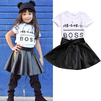 2Pcs Toddler Baby Girl Outfit Set "Mini Boss" Print Short Sleeve T-shirt Leather Skirt Clothes Outfit Set 1
2Pcs Toddler Baby Girl Outfit Set "Mini Boss" Print Short Sleeve T-shirt Leather Skirt Clothes Outfit Set 1