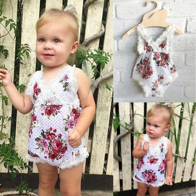 Sleeveless Toddler Kids Baby Girls Lace Floral Jumpsuit One-Piece Romper Clothes