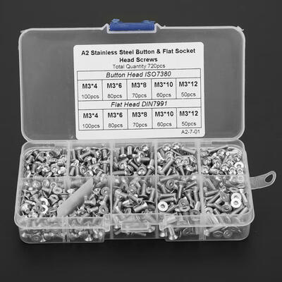 Greensen 720pcs M3 Stainless Steel Button & Flat Head Hex Socket Bolts Screw Assortment Kit
Greensen 720pcs M3 Stainless Steel Button & Flat Head Hex Socket Bolts Screw Assortment Kit