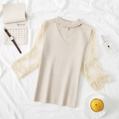 Women V-Neck Hollow Beaded Knitted Slim Lace Stitching Thin Solid Color Long-Sleeve Casual Tops
Women V-Neck Hollow Beaded Knitted Slim Lace Stitching Thin Solid Color Long-Sleeve Casual Tops