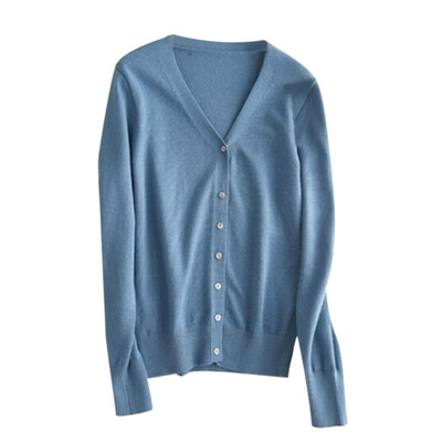 Long Sleeve Thin V-collar Knitted for Women Pure Color Cardigan Sweater Loose Coat Woman
Long Sleeve Thin V-collar Knitted for Women Pure Color Cardigan Sweater Loose Coat Woman