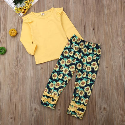 Autumn Toddler Baby Girls Yellow Outfits Flying Long Sleeve Solid Color Yellow Top Sunflower Leggings Pants Outfits Clothes 2P
Autumn Toddler Baby Girls Yellow Outfits Flying Long Sleeve Solid Color Yellow Top Sunflower Leggings Pants Outfits Clothes 2P