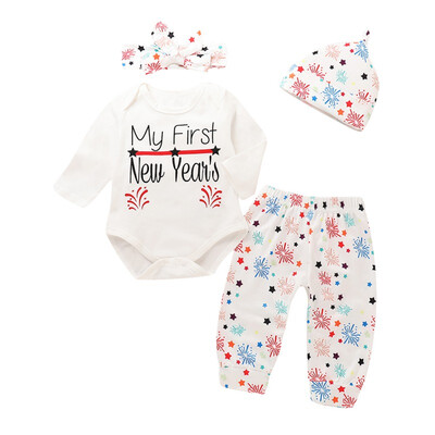 Newborn Baby Boys Girls Tops Romper Pants Hat Headband 4PCS Outfits Set Infant Year Baby Clothes
Newborn Baby Boys Girls Tops Romper Pants Hat Headband 4PCS Outfits Set Infant Year Baby Clothes