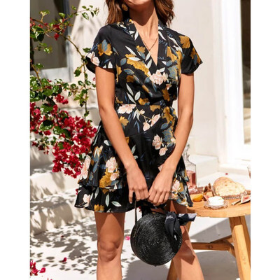 Women Summer National Style Deep v Flower Print Ruffled Short Sleeve Slim Retro Dress
Women Summer National Style Deep v Flower Print Ruffled Short Sleeve Slim Retro Dress