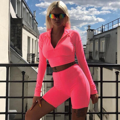 New Women Tracksuit Fluorescence Fitness Long Sleeve Zip Turtleneck Top High Waist Shorts Two Piece Set Suits BlackGreenRose
New Women Tracksuit Fluorescence Fitness Long Sleeve Zip Turtleneck Top High Waist Shorts Two Piece Set Suits BlackGreenRose