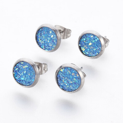 304 Stainless Steel Stud Earrings with Resin Druzy Flat Round SkyBlue 14x10mm Pin 08mm
304 Stainless Steel Stud Earrings with Resin Druzy Flat Round SkyBlue 14x10mm Pin 08mm