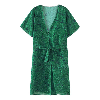 Women Bikini Kimono Floral Leaves Print Open Front Waist Tied Bow Maix Gown Casual Tropical Cover Up 
Women Bikini Kimono Floral Leaves Print Open Front Waist Tied Bow Maix Gown Casual Tropical Cover Up
