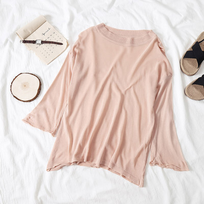 Women T Shirt Thin Round Neck Casual Knitting Tops Loose Sun Protection Summer Beach Tops Solid Female T-Shirt
Women T Shirt Thin Round Neck Casual Knitting Tops Loose Sun Protection Summer Beach Tops Solid Female T-Shirt