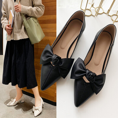 New spring shoes fashion pointed thick with bow shallow mouth single shoes female with leather sho
New spring shoes fashion pointed thick with bow shallow mouth single shoes female with leather sho