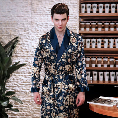 Spring Summer Long-sleeved Print Turn-down Collar Silk Satin Robe Mens Bathrobe Nightgown Home Pajamas WP777
Spring Summer Long-sleeved Print Turn-down Collar Silk Satin Robe Mens Bathrobe Nightgown Home Pajamas WP777