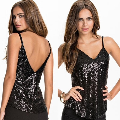 Sexy Women Sequins Tank Top V Neck Spaghetti Strap Solid Metallic Shiny Vest Clubwear Black
Sexy Women Sequins Tank Top V Neck Spaghetti Strap Solid Metallic Shiny Vest Clubwear Black