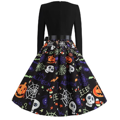 L8071 Cross-border Halloween Womens Round Neck Long Sleeve Ghost Print Elastic Elastic Waist with Black Ribbon Big Swing black XX
L8071 Cross-border Halloween Womens Round Neck Long Sleeve Ghost Print Elastic Elastic Waist with Black Ribbon Big Swing black XX