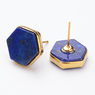 Natural Lapis Lazuli Ear Studs with Real 18K Gold Plated Pin Hexagon 14x13x5mm Pin 08mm
Natural Lapis Lazuli Ear Studs with Real 18K Gold Plated Pin Hexagon 14x13x5mm Pin 08mm