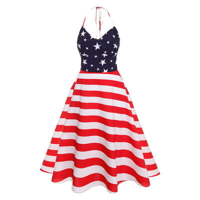 Lady Fashionable Stripe Halter Vintage Flag Printing V-neck Sleeveless Hammock Dress for Women
Lady Fashionable Stripe Halter Vintage Flag Printing V-neck Sleeveless Hammock Dress for Women
