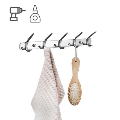 Hook Rail Hook Rack Towel Hook Hanger for Bathroom Wall Mounted Stainless Steel Coat Rack with 5 Hooks
Hook Rail Hook Rack Towel Hook Hanger for Bathroom Wall Mounted Stainless Steel Coat Rack with 5 Hooks