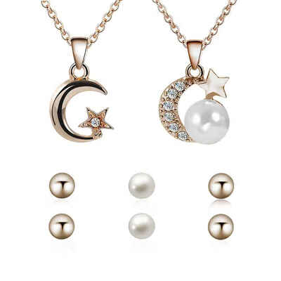 Fashion Sparkling Rhinestone Star Moon Pendant Women Necklace Girl Wedding Chain with Pearl Earrings Gift Jewelry
Fashion Sparkling Rhinestone Star Moon Pendant Women Necklace Girl Wedding Chain with Pearl Earrings Gift Jewelry