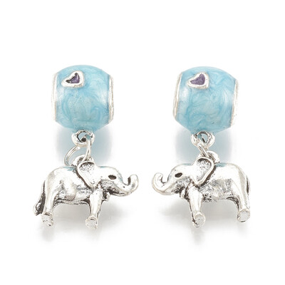 Alloy European Dangle Beads Large Hole Pendants with Enamel Elephant LightSkyBlue Antique Silver 26mm
Alloy European Dangle Beads Large Hole Pendants with Enamel Elephant LightSkyBlue Antique Silver 26mm