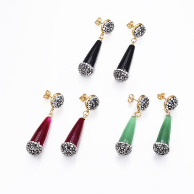 Natural Agate Dangle Stud Earrings with Polymer Clay Rhinestone & Golden Plated 304 Stainless Steel Findings Faceted Drop Mixed
Natural Agate Dangle Stud Earrings with Polymer Clay Rhinestone & Golden Plated 304 Stainless Steel Findings Faceted Drop Mixed