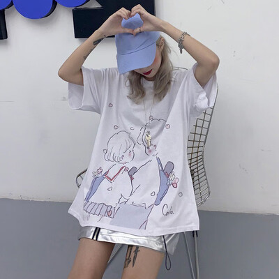 Harajuku Style Sweet Cute Cartoon Print Womens Tops Fashion Loose Street Style Short Sleeve Tees O-Neck Regular Clothing Length
Harajuku Style Sweet Cute Cartoon Print Womens Tops Fashion Loose Street Style Short Sleeve Tees O-Neck Regular Clothing Length